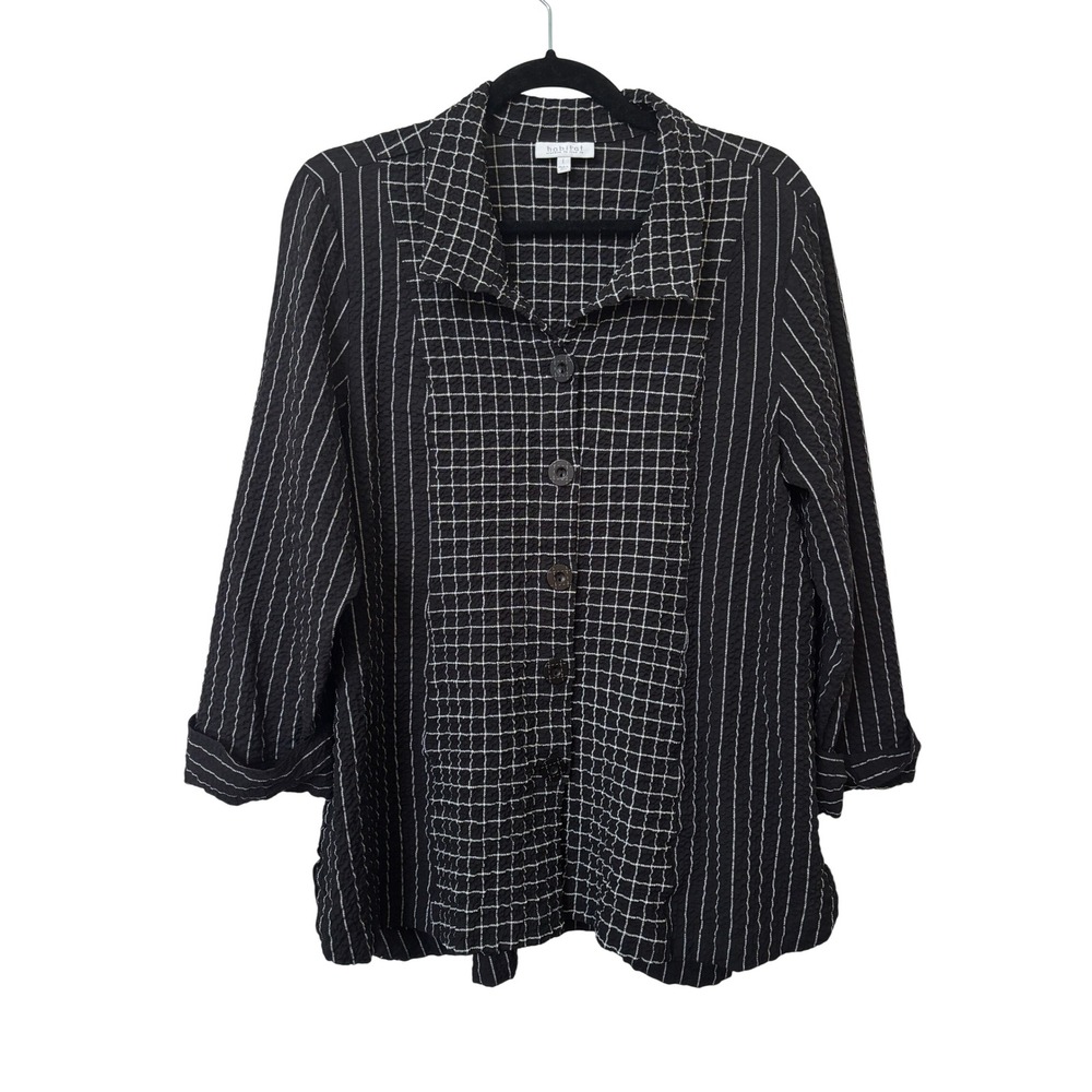 Habitat Clothes to Live In Womens Large Black White Grid Pinstripe Shirt Tunic